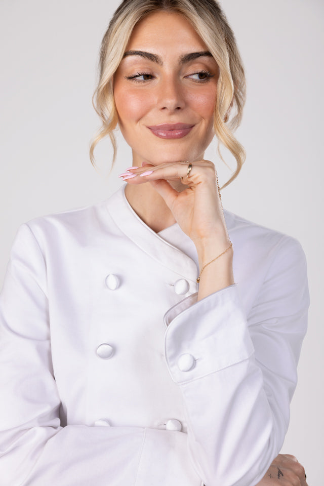 Lady's Chef Jacke – Weiß Mit Langen Ärmeln, Double-Breasted, NEU!